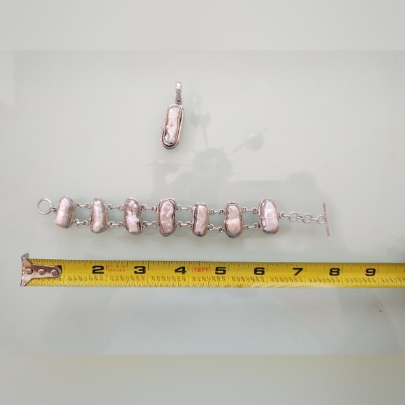 VTG STERLING SILVER Heavy MOP Bracelet & Pendant - Picture 9 of 11